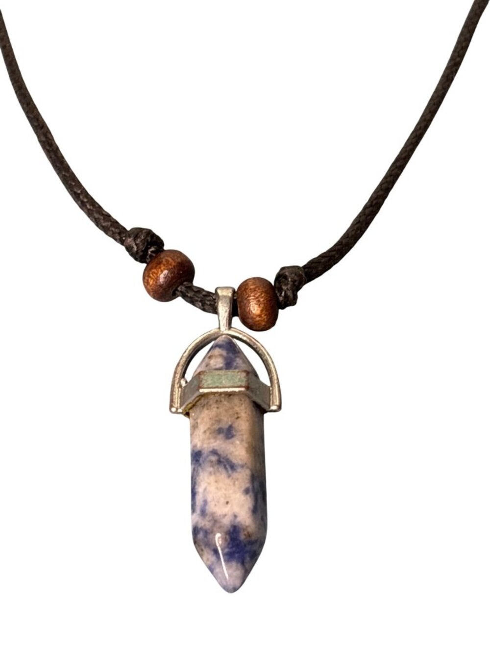 Adjustable Black Cord Necklace Sodalite Crystal Pendant Wooden Beads